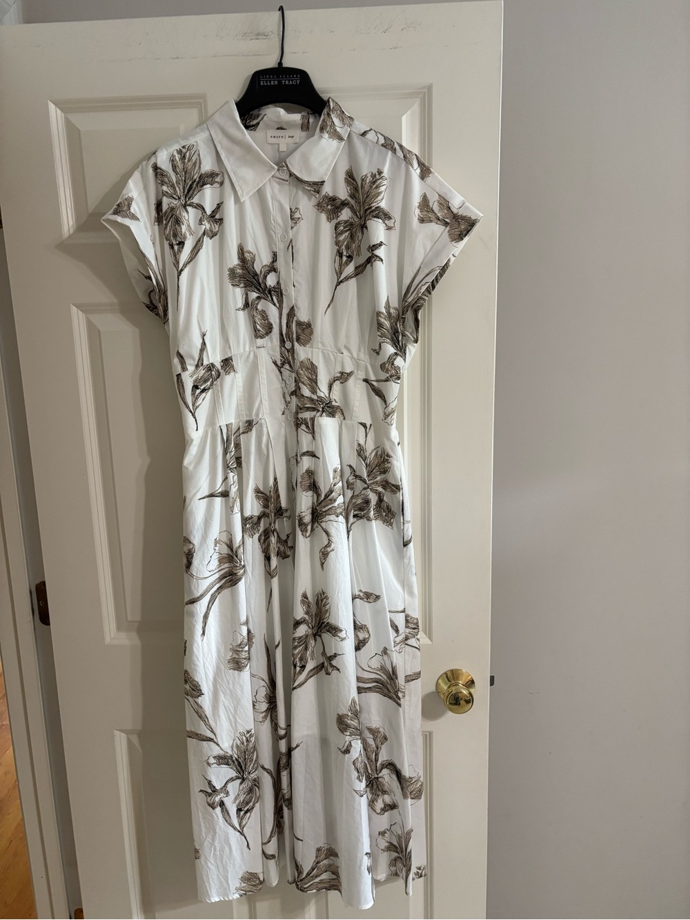 entro White Midi Shirt Dress with Brown Floral Print